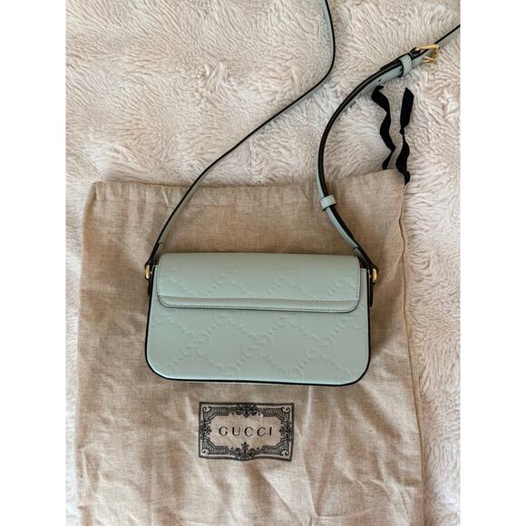 NWOT Authentic Gucci Green Calfskin Leather GG Super Mini crossbody purse  $1500 - Picture 3 of 16